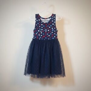 Girls Patriotic Star Print Tulle Tutu Dress Navy Blue Red White Fourth of July